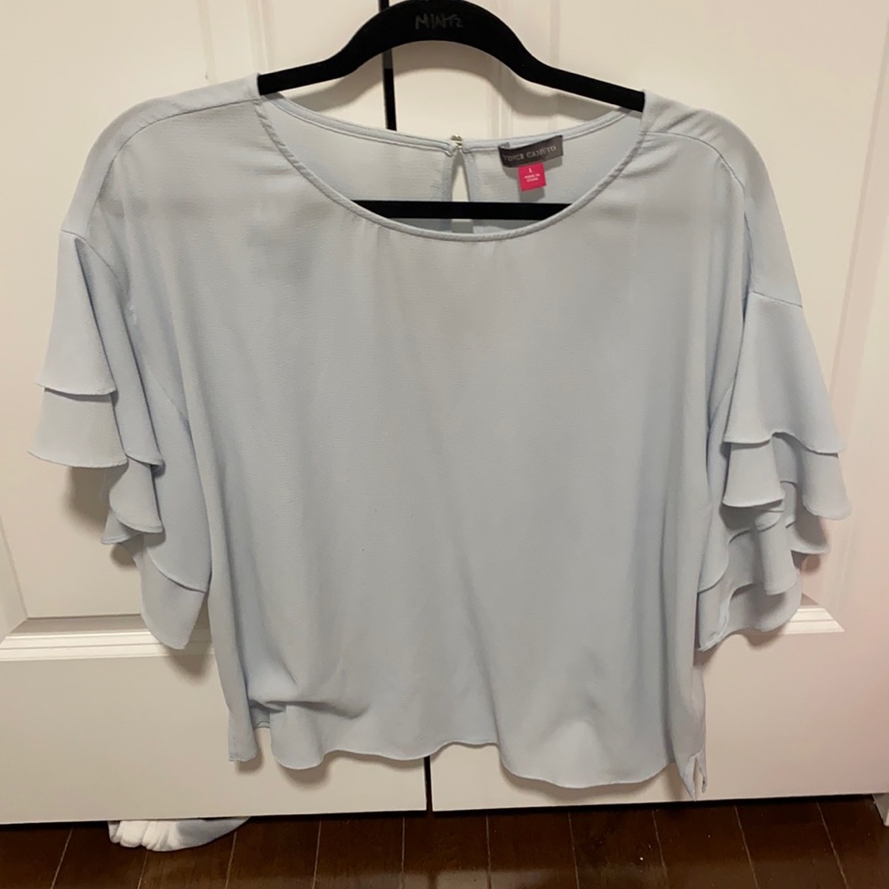 light blue vince comuto ruffle top